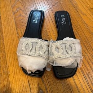 Rhinestone cut out slide on sandals